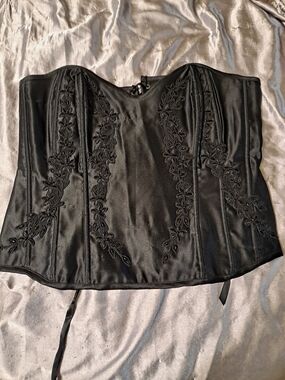 Shirley of Hollywood Black Satin Embroidered Corset Bustier